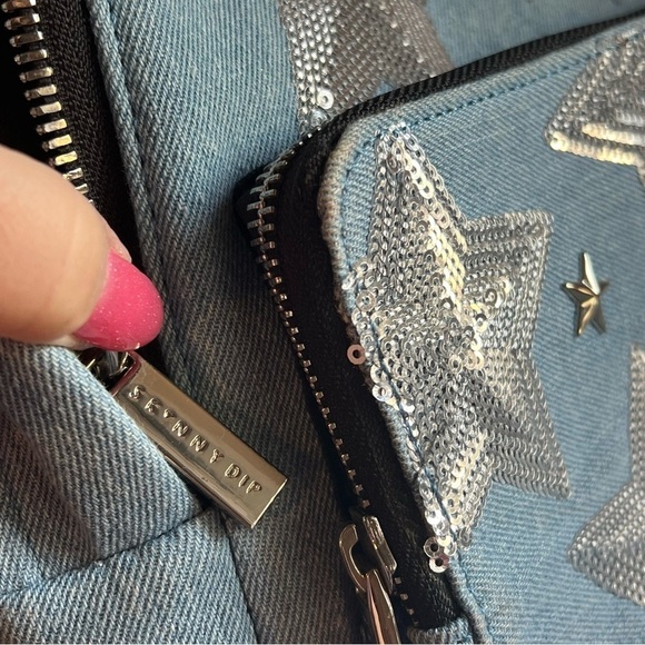 Skinny Dip Denim sequin stars festival backpack NWOT zipper closure 11x10 main image 7